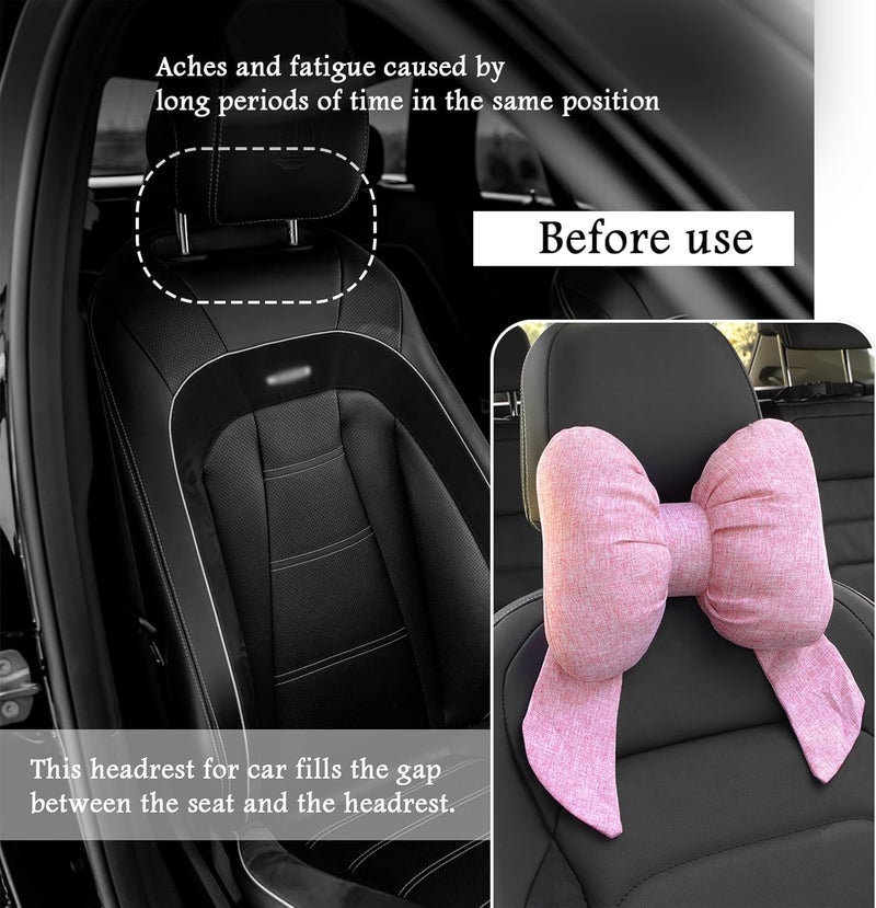 Figpade Cute Bow Car Headrest Pillow,Comfortable & Breathable Car Neck Pillows for Relief Neck Fatigue,Universal Head Rest Pillow for Cars Decoration as Birthday Gifts for Women,Girl (Pink) - Image 5